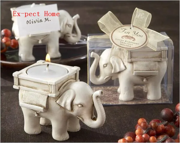 100pcs/lot Newest Lucky Elephant Antique-Ivory Candle and Card Holder Wedding Favors and Baby Gift Tea Light Candle Favor Party