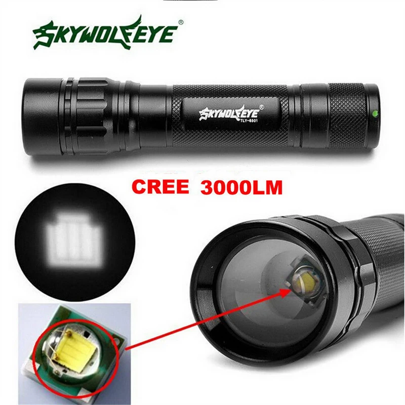 Skywolfeye-linterna táctica XPE para exteriores, luz LED de aleación de aluminio con zoom, alta calidad, 18650