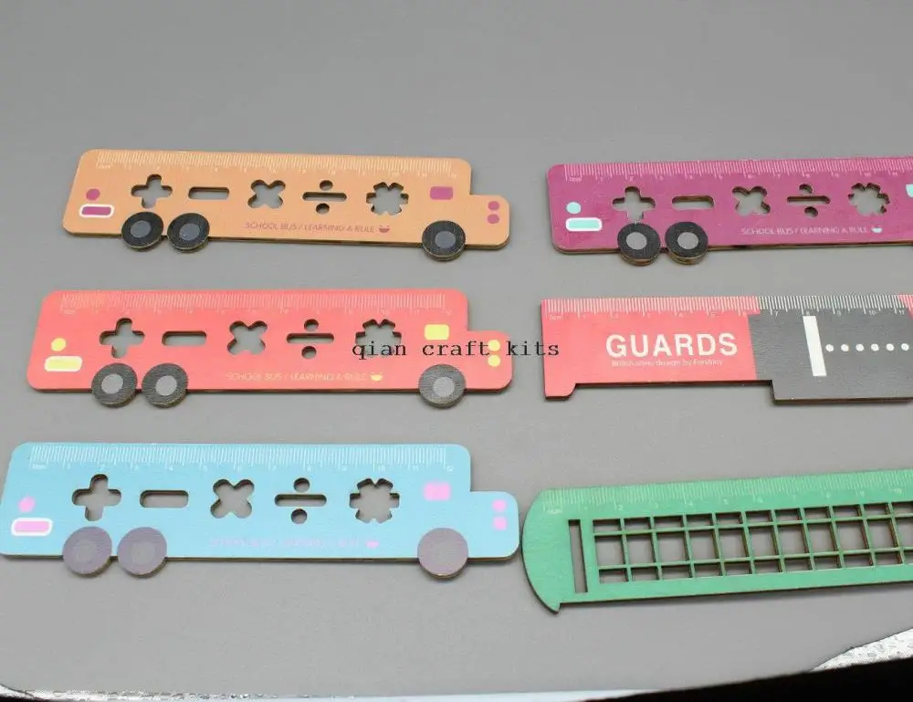 25pcs Ruler - Wood Ruler - Zakka Wood Ruler Borders - Scrapbooking, Altered Art - Prima Wood Icons school bus etc. D25