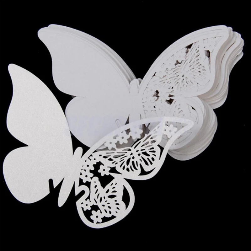 50Pcs/Lot Wine Glass Paper Butterfly Cut-out Place Escort Cards for Wedding Party Home Decorations Pink Purple White Blue