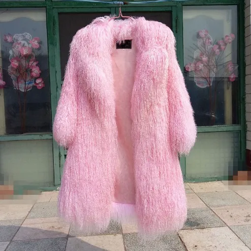 New real Mongolia Sheep Fur coat Women full pelt Sheep Fur Jacket 80cm fur coat customized plus Size Free Shipping F1905