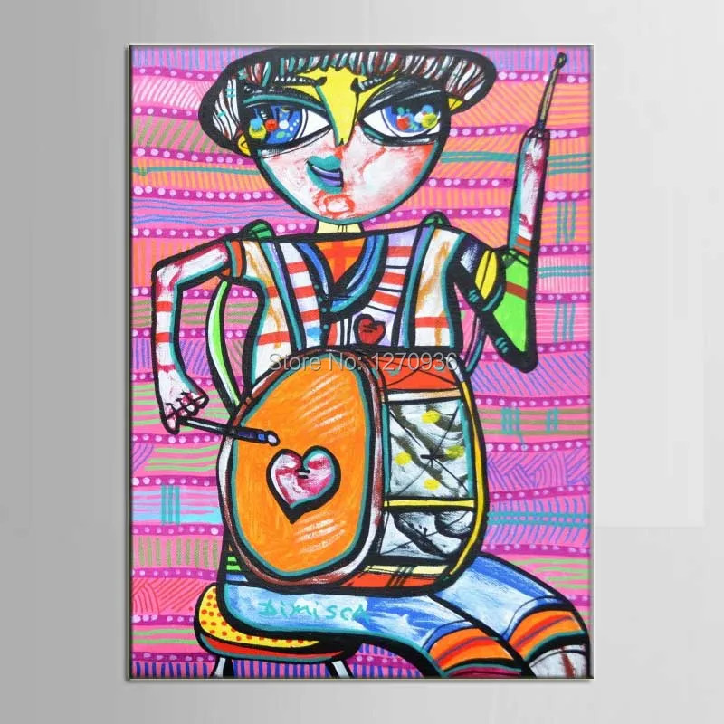 Abstract Lovely Little Girl is Playing Drumming Beautiful Colorful Oil Painting on Canvas New Idea Decoration Canvas Painting