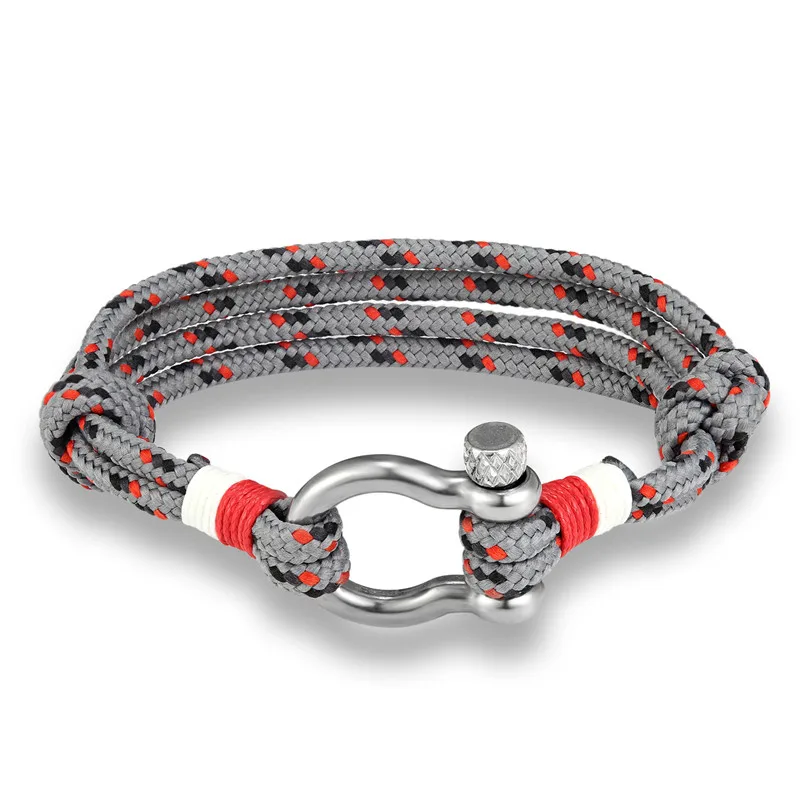 New Arrival Fashion Jewelry navy style Sport Camping Parachute cord Survival Bracelet Men Women Stainless Steel Shackle Buckle