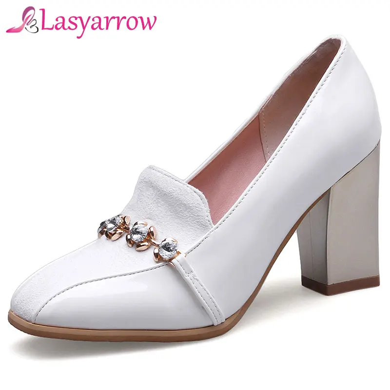 Lasyarrow Frauen Pumpen Flachen Pumpen frauen Eleganten Platz Toe Chunky High Heels Party Kleid Pumpen Concise Hochzeit Schuhe F100