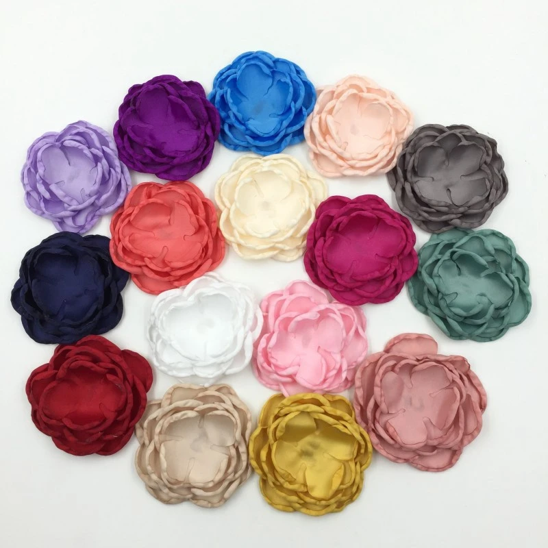 

48pcs/lot 4" DIY Satin Layered Flower Hair Clip For Kids Girl Hair Accessory Burned Edge Fabric Flowers For Headband Handwork