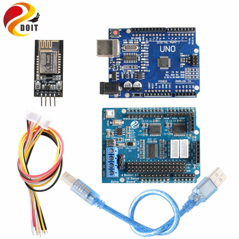 Bluetooth, WiFi, Handle Robot Car Arm Controller Kit for Arduino with Motor Driver Board, WiFi Module, Bluetooth Module