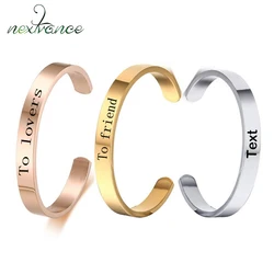 Nextvance New Stainless Steel Personalized Simple Cuff Bracelets for Women Men Custom Engraved DIY Bangle Hand Armband Punk Gift
