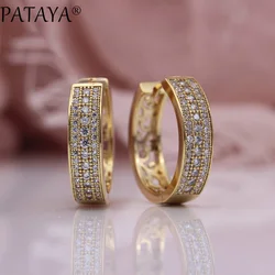 PATAYA New Hollow Round Earrings Women Fashion Fine Wedding Party Jewelry 585 Rose Gold Color Natural Zircon Dangle Big Earrings