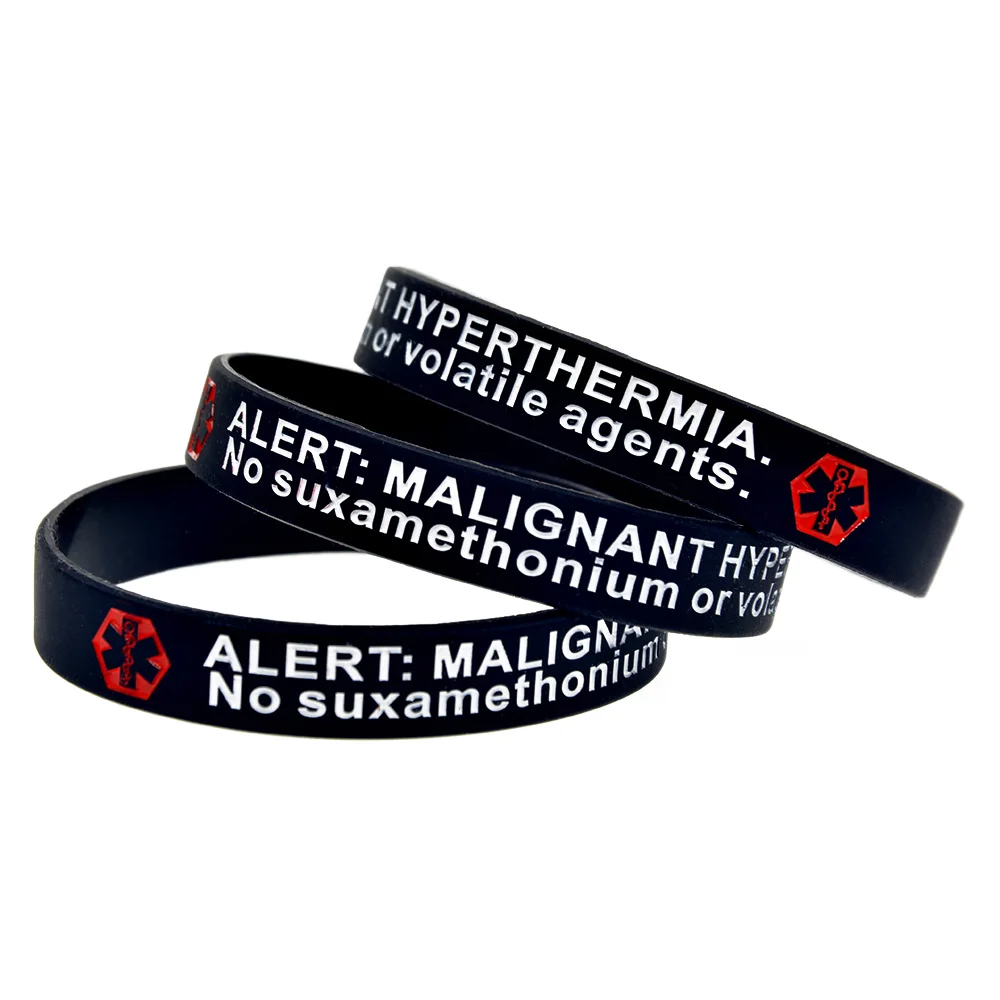 50 Stück, Warnarmband aus Silikon für Fälle von maligner Hyperthermie, 1/2 Zoll breit, für Damen und Herren, Gummiarmband, motivierendes Armband. – Detail 1