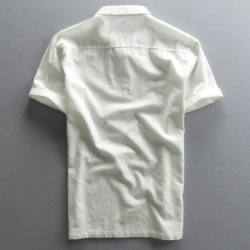 Men\'s Cotton Linen Shirts Pullover Short Sleeve Vintage Shirts Men High Quality Dress Shirt Solid Slim Fit Designer Shirt TS-192