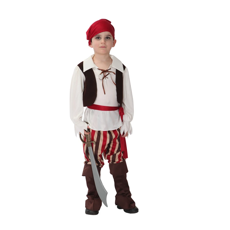 Fantasia infantil do capitão caribe, traje infantil de cabeça vermelha para meninos, cosplay de festa, carnaval, halloween