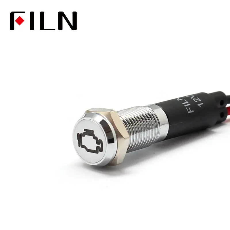 FILN 8mm Car dashboard Engine fault flag symbol led red yellow white blue green 12v led indicator light with 20cm cable