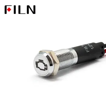FILN 8mm tablica rozdzielcza samochodu symbol flagi usterki silnika led czerwony żółty biały niebieski zielony 12v lampka kontrolna led z kablem 20cm