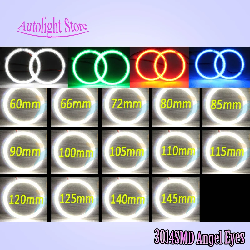 2pc 12v DC SMD Led Halo Ring Light Angel Eyes Position Lamp 60mm 65mm 72mm 80mm 100mm 105mm 110mm 115mm 120mm 125mm 140mm 145mm