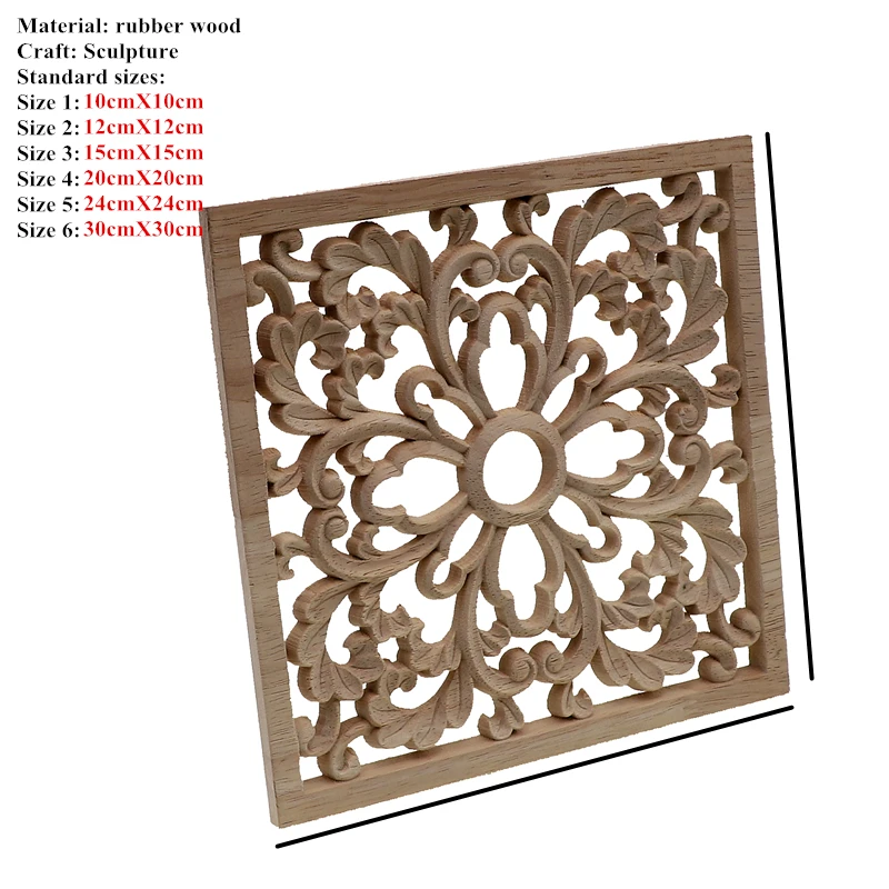 RUNBAZEF Vintage Wood Carved Decal Corner Onlay Applique Frame Furniture Wall Unpainted  Home Cabinet Door Decor Crafts Square
