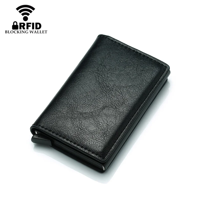 New Fashion Anti RFID Blocking Men\'s Credit Card Holder Leather Small Wallet ID Bank Card Case Metal Protection Purse For Women