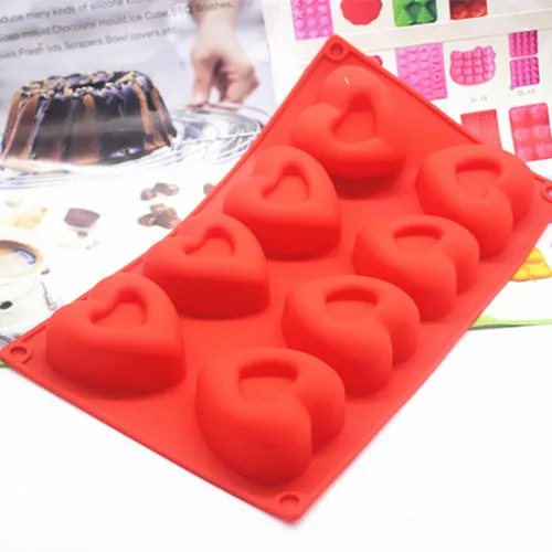 High quality 8 cavity heart shape silicone cake mold 30 * 17.5 * 3CM DIY sweet Jelly pudding chocolate mold handmade soap mold