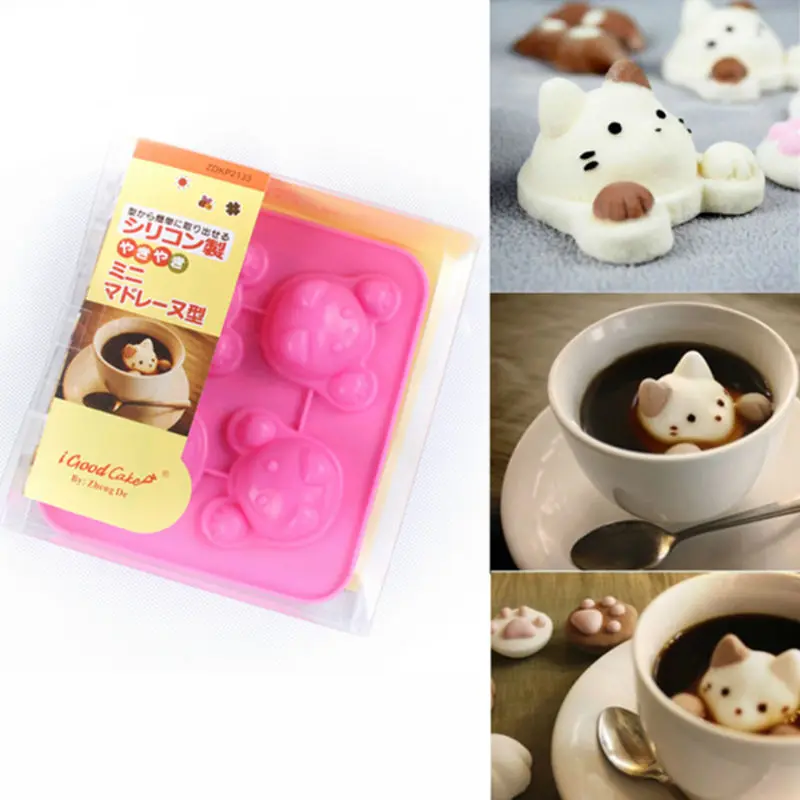 cake design cartoon series 4 cavity cat mini cake silicone bakeware cake decorating silicone nonstick mould free shipping