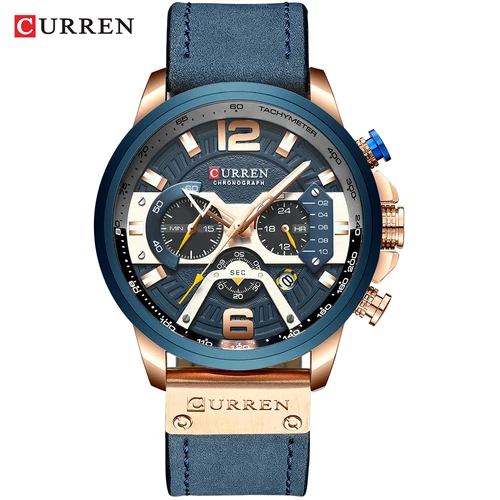 Imagen 2 del producto Relojes deportivos CURREN informales para hombre, parte de arriba de color azul, reloj de pulsera de Cuero militar de lujo, reloj de pulsera para hombre, reloj de pulsera cronógrafo de moda