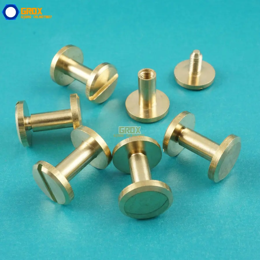 50 Set 10*9mm Solid Brass Rivet Chicago Screw for Leather Craft Belt Wallet / Flat