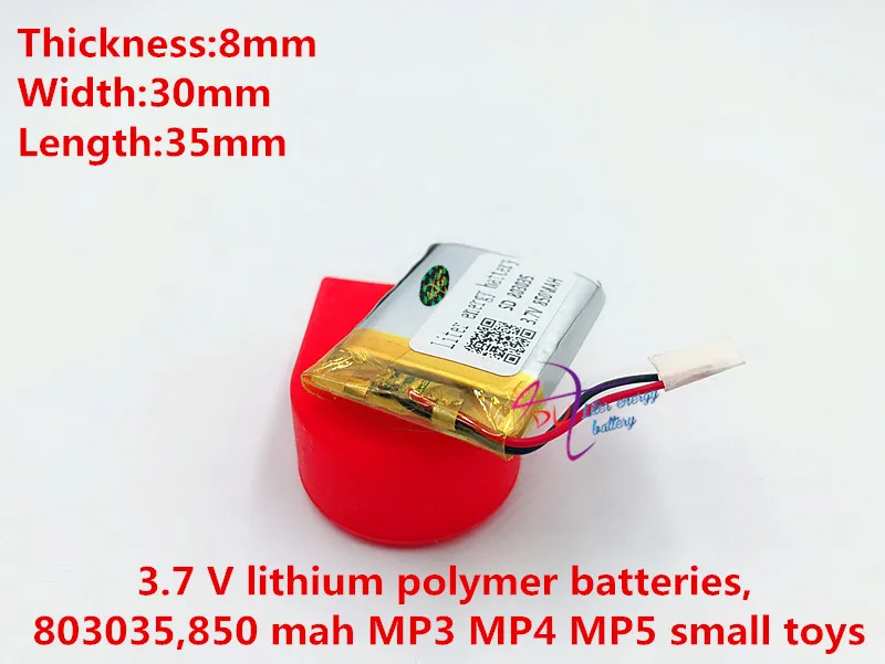 3.7 V, 850mAH 803035, polimerowa bateria litowo-jonowa/akumulator litowo-jonowy do GPS, mp3, mp4, mp5, dvd, bluetooth, modelu zabawki