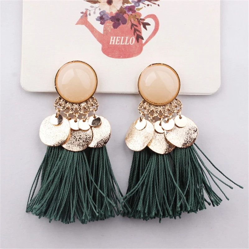 2018 New Ethnic Sector Bohemia Black Red Rope Fringe Tassel Earrings Long Drop Dangle Big Earrings Fashion Earrings for Women