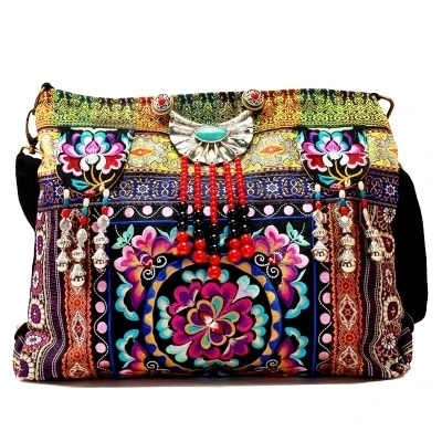 HOT Hmong canvas embroidery bags Handmade accessory Messenger bag Large canvas Woman\'s handbag Vintage designer bags