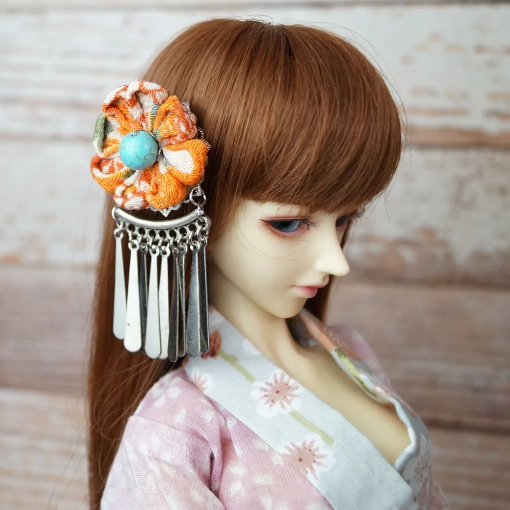 

BJD Flower Japan Kimono Style Hairpin OOAK For Female 1/4 17" 1/3 24" Tall SD MSD DK DZ AOD DD Doll Free Shipping