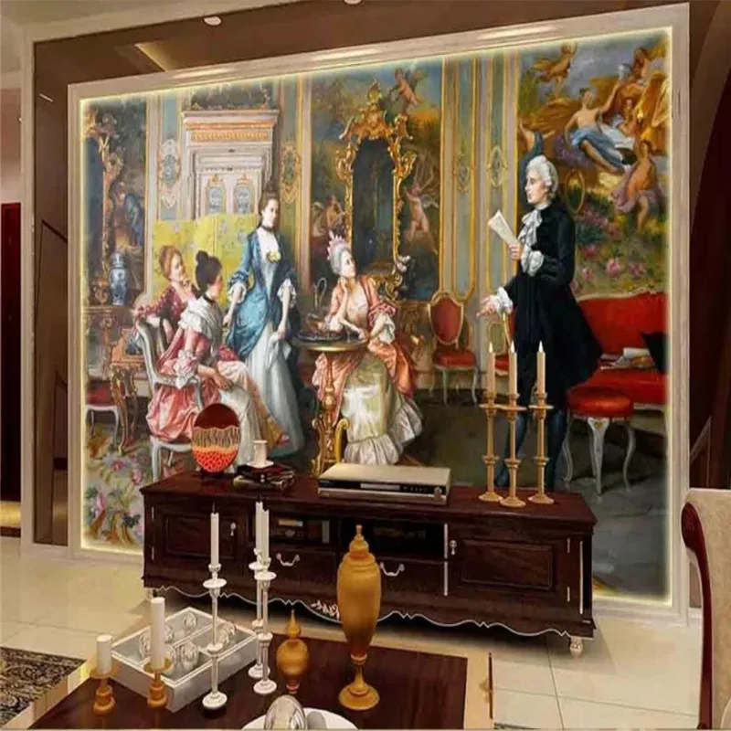 Custom wallpaper European court oil painting background wall high-grade waterproof material