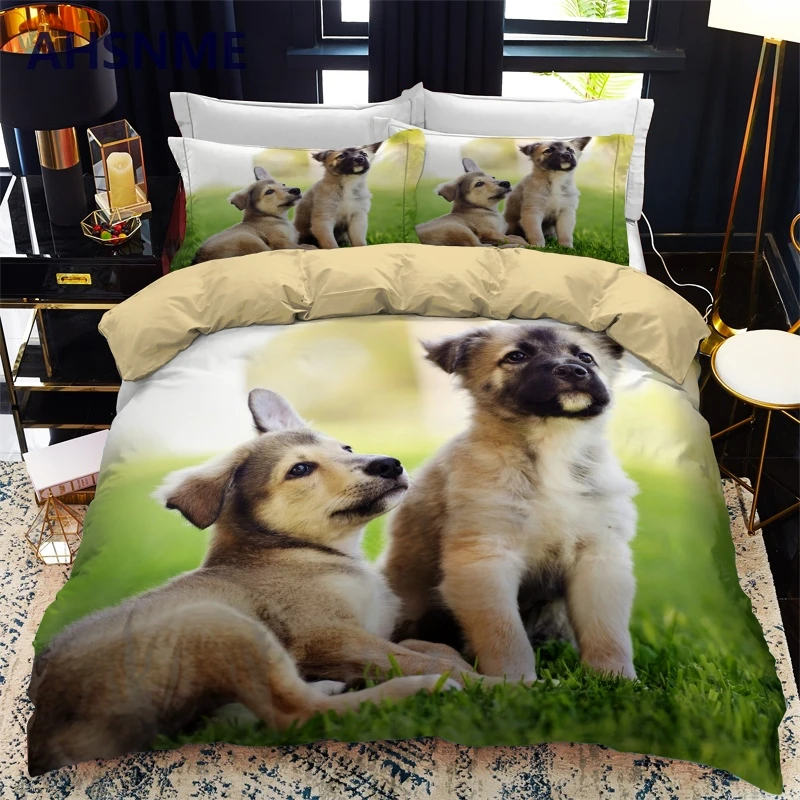 AHSNME Lovely Selfie Dog Quilt Cover Set Puppy Bedding Set Cute Pet Dog Bedlinen for Adult Kids Dropshipping