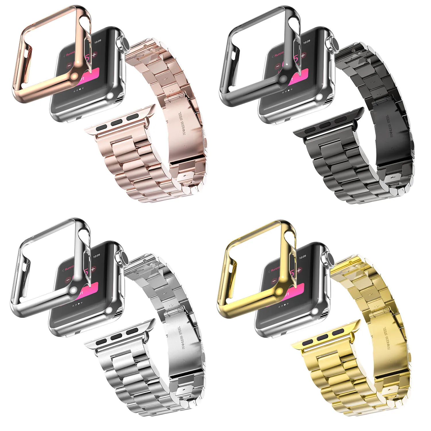 5 Colors 316L Stainless Steel Strap For Apple Watch Band Gold Plating Cover Case for Series 2 iWatch 1st 2nd Bracelet 38mm 42mm