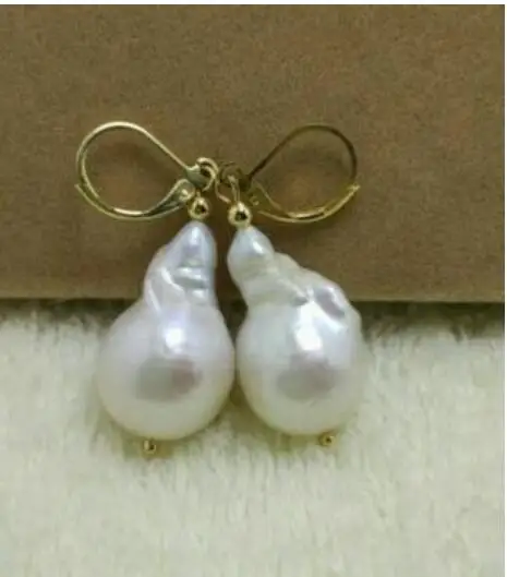 free shipiing Huge AAA natural baroque white pearl earrings necklace  14K/20