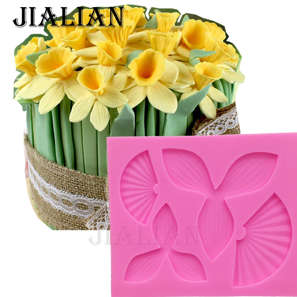 Daffodils Flower Silicone mould Leaves fondant molds cake decorating tools chocolate leaf gumpaste mold T1000