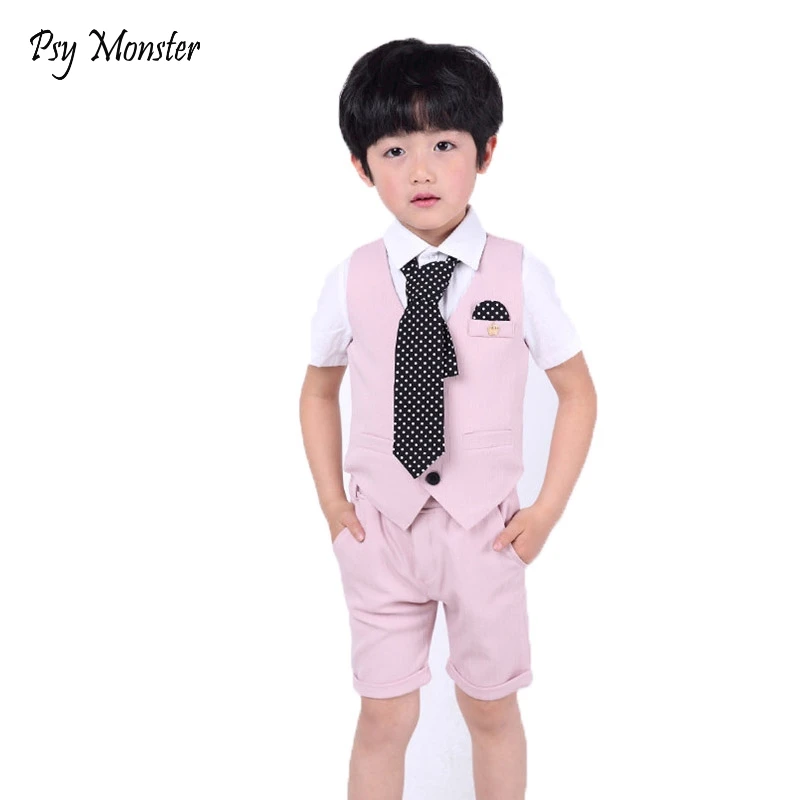 Children Brand Flower Boys Suits Kids Blazer Boys Formal Suit Birthday Party Dress Weddings Boys Clothes Set Vest Pants Tie F99