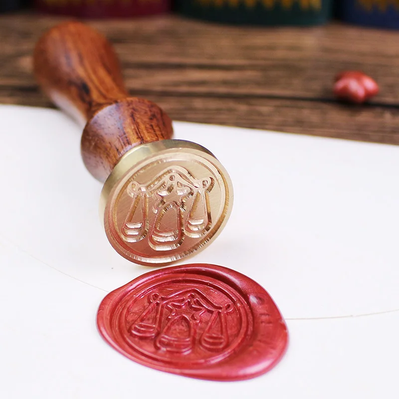 wax seal deluxe set, Sealing wax stamp, 12 constellation Wooden packaging Seal copper Stamp Decorative 12 star signs Gift