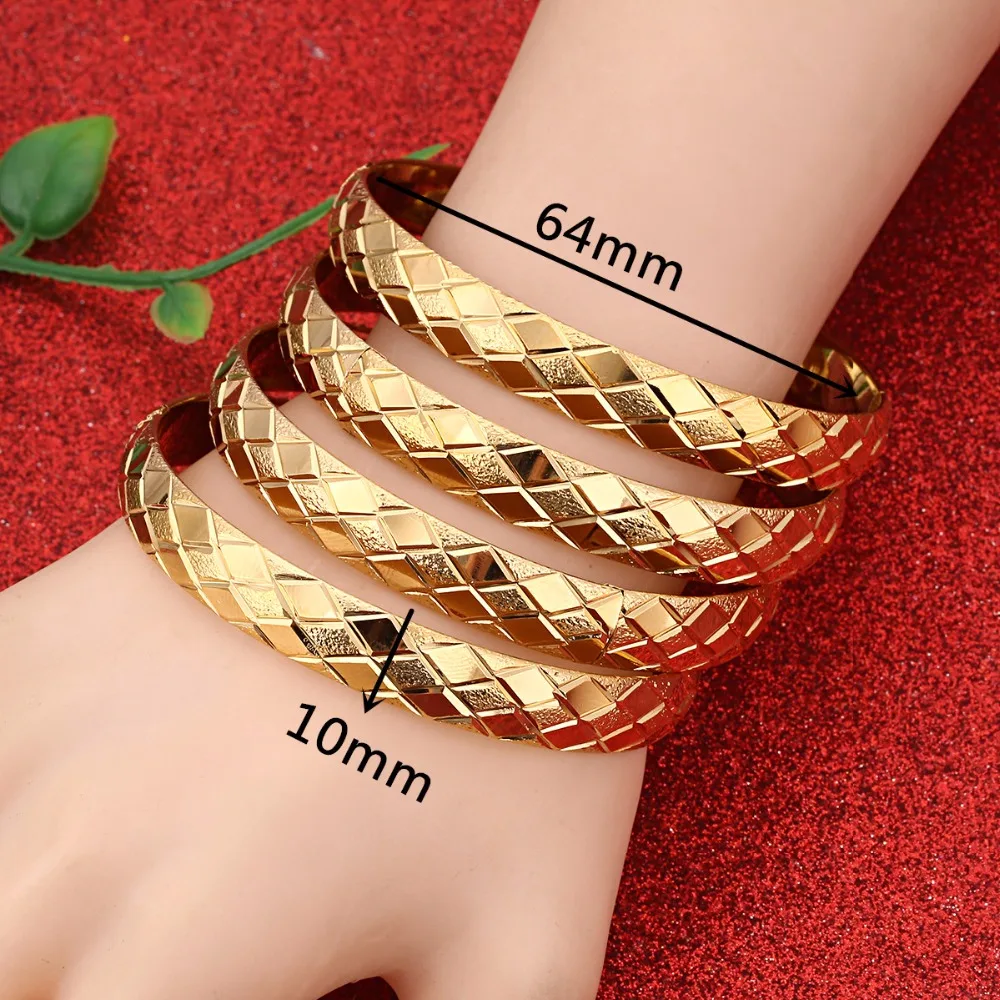 4pcs Women Romantic Bangle Jewelry Gold Color Dubai Ethiopian African Women Gift Jewelry