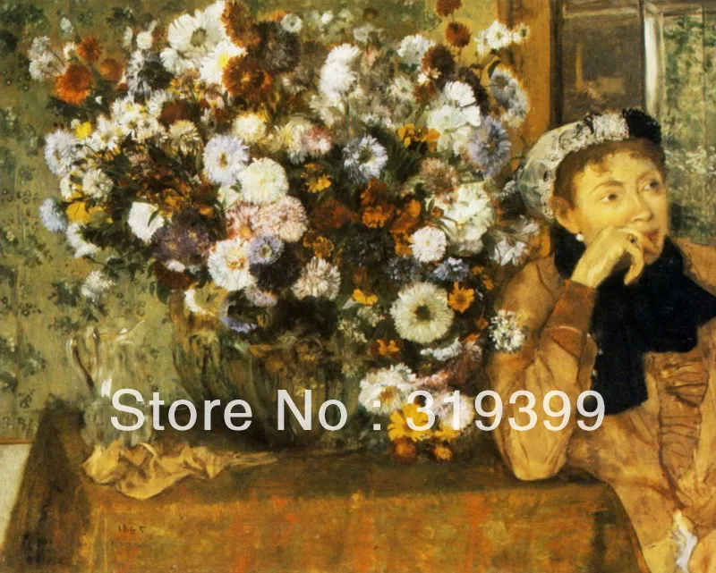 

100% handmade Oil Painting Reproduction on Linen Canvas,A Woman Seated beside a Vase of Flowers by edgar degas,oil paintings