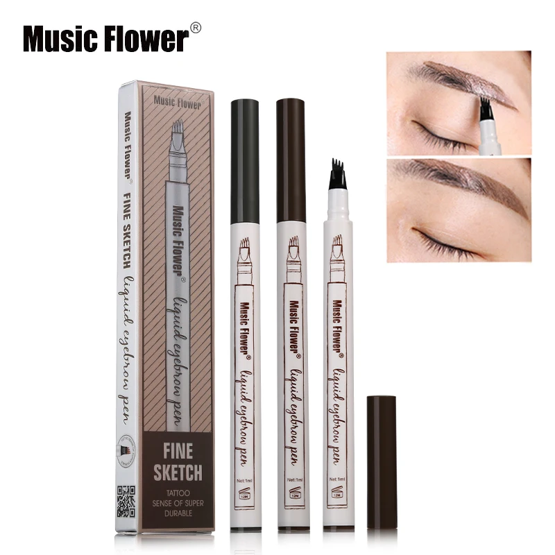 Music Flower Brand Makeup 4 Colors Fine Sketch Liquid Eyebrow Pencil Waterproof Tattoo Super Durable Eye Brow Pen Smudge-proof