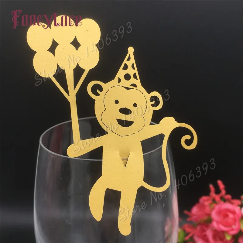 60Pcs Wedding Table Decoration Place Cards Kids Birthday Wedding Party Decoration Laser Cut Lovely Monkey Wine Glass Place Cards