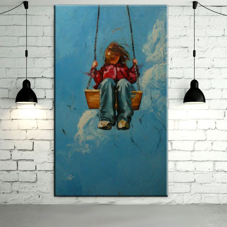 Professional Artist Hand-painted Best Daughter Birthday Gift The Girl Playing Swing Oil Painting On Canvas Swing Girl Painting