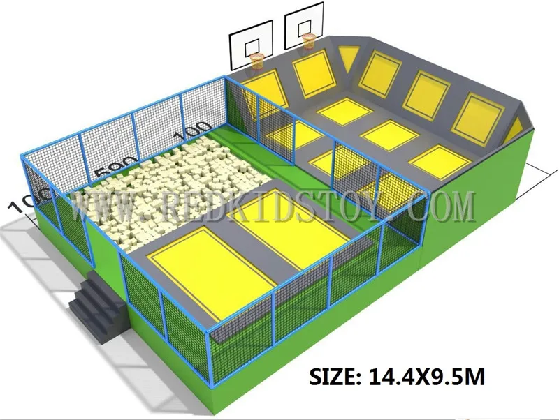 Exported to Chile CE Certified Large Indoor Trampoline With Foam Pit and Basketball Games HZ-LG085