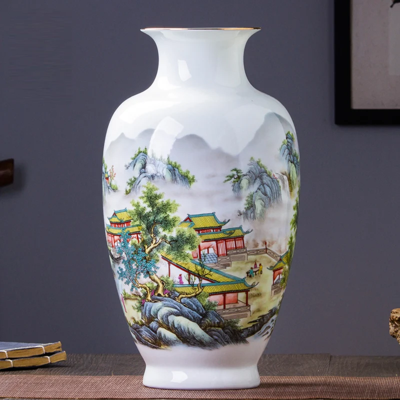 

Antique Jingdezhen Eggshell Vase With Flowers and Landscape Patterns Ceramic Table Vase Porcelain Decorative Vase