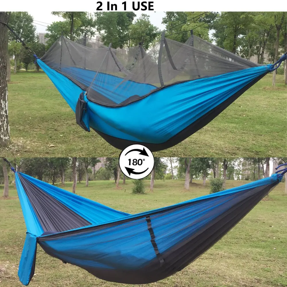 Mosquito Net Hammock com ganchos pretos, 210T Parachute, barraca de acampamento ao ar livre, usando dormir, frete grátis