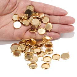50Pcs 12mm Stainless Steel Vertical Bases Setting Cabochon Round Cameo Base Tray Bezel Blank Necklace Pendant Gold DIY Jewelry