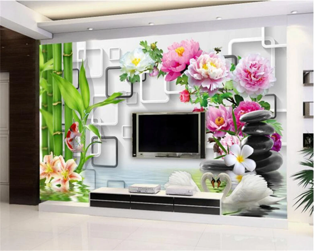 

Beibehang Custom Wallpaper Living Room Bedroom Mural Painting Need Still Life Bamboo Koi Lily 3D TV Wall mural 3D wallpaper