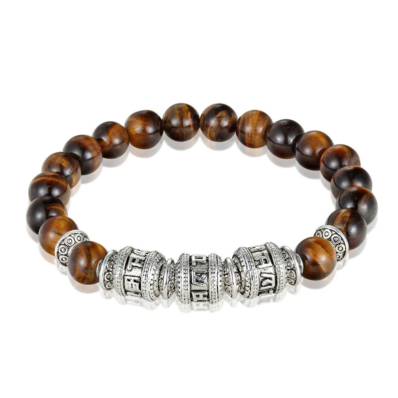 NEW Tiger Eye Fashion Bracelet Men\'s Natural Stone Six words of mantra Men\'s Bracelet Women\'s OM MANI PADME HUM Women\'s Bracelet