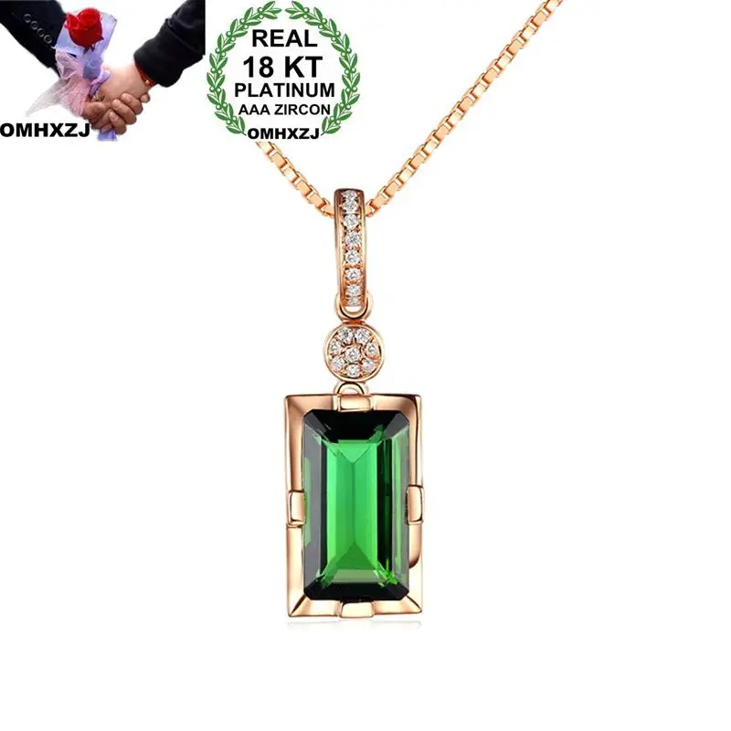 

OMHXZJ Wholesale European Fashion Woman Girl Party Wedding Gift Rectangle Green AAA Zircon 18KT Rose Gold Pendant Necklace NA136