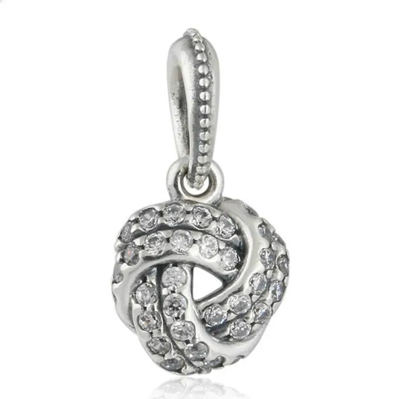 

Original 925-Sterling-Silver AAA Clear CZ Sparkling Love Knot Pendant Charms Beads Fits Pandora Bracelet Diy Jewelry Making