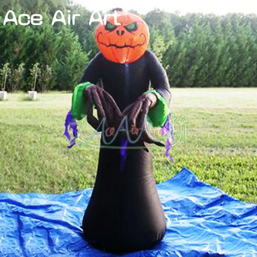 Giant Oxford Led Inflatable Halloween Pumpkin Man Creepy Scary Wizard with Pumpkin Head for Night Decoration