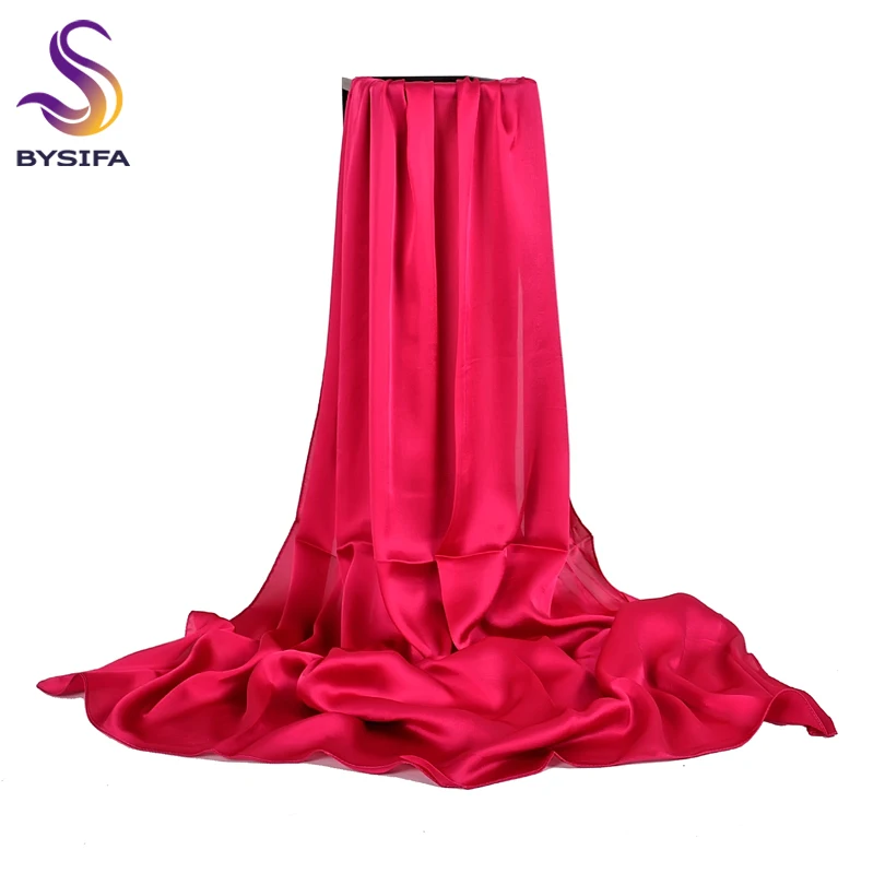 [BYSIFA] Light Blue Silk Scarf Spring Autumn Women Long Satin Scarf Shawl Luxury Scarves Simple Plain Head Scarf Cape 180*90cm